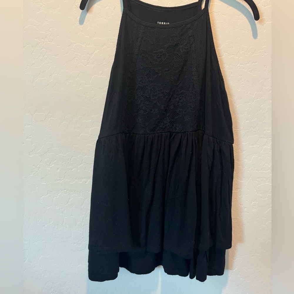 Torrid Black Peplum Tank with Lace - 1